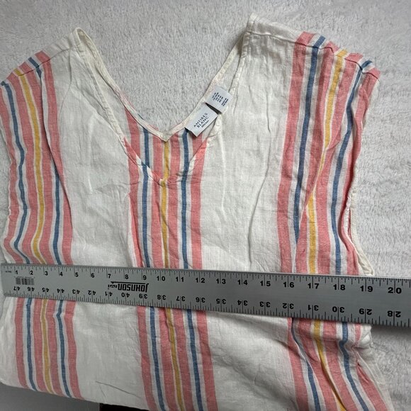 Antibes Blanc Womens Multi-Color Striped V-Neck Linen Top Medium Tassel Hem - Picture 6 of 7